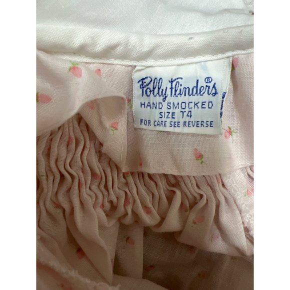 Vintage Polly Flinders Hand Smocked Girl Dress Darling Strawberries Pink White - Picture 5 of 7